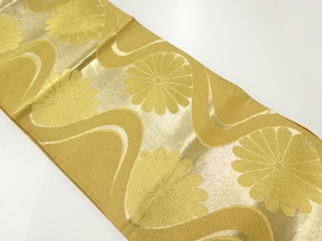 JAPANESE KIMONO / ANTIQUE FUKURO OBI / SILK / WOVEN STREAM & FLOWERS